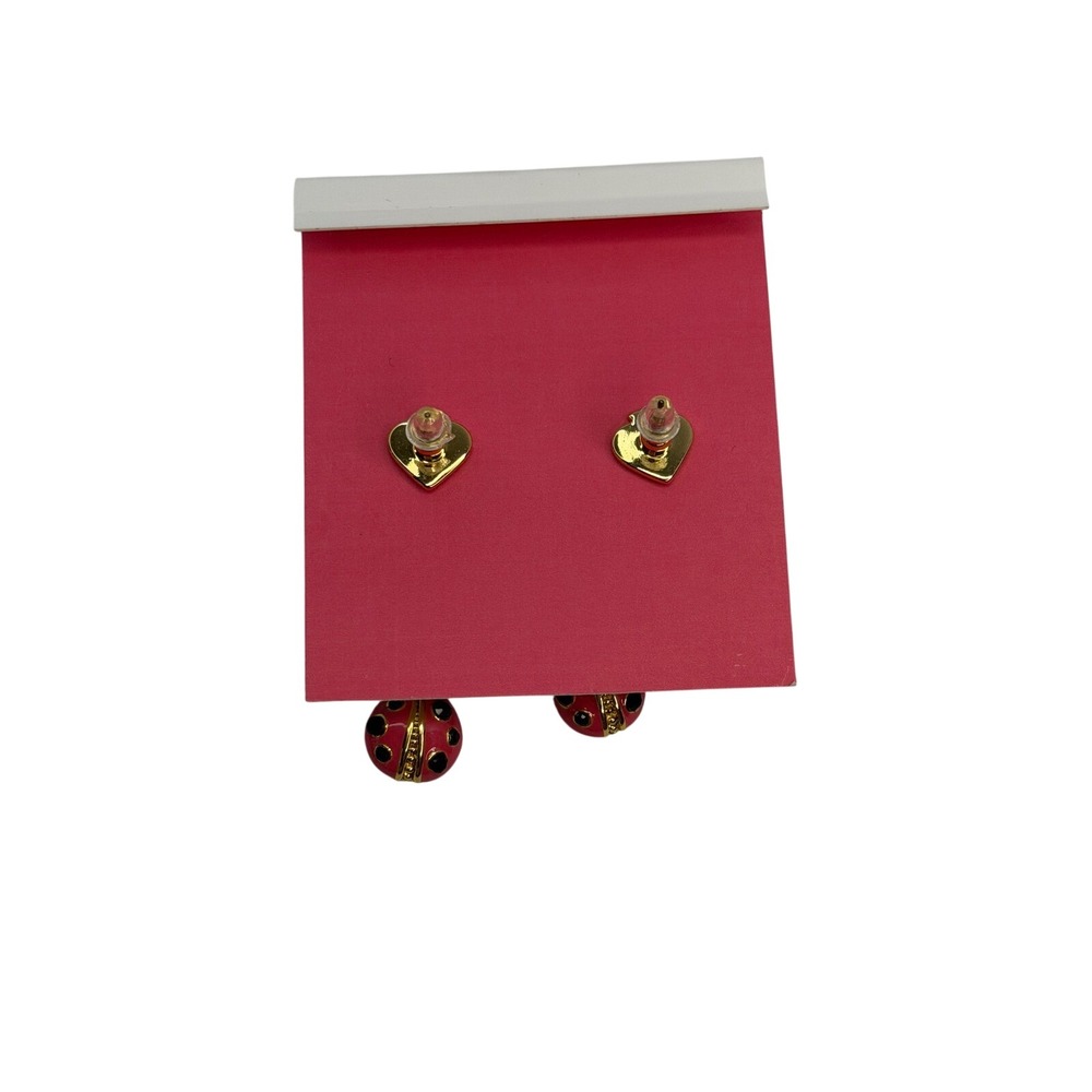 Kate‎ Spade Pink Enamel Ladybug Linear Drop Earrings Gold Tone NWT Cute Girly - Picture 4 of 5